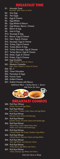 Monte Grab and Go Market Breakfast and Lunch Menu
